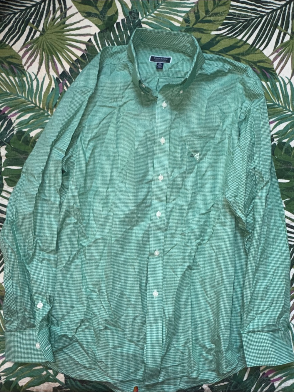 Club Room Men’s Green Micro-Gingham Button-Down Dress Shirt